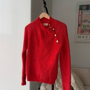 Vibrant Red Cowl Neck Sweater with Asymmetrical Collar SEZANE